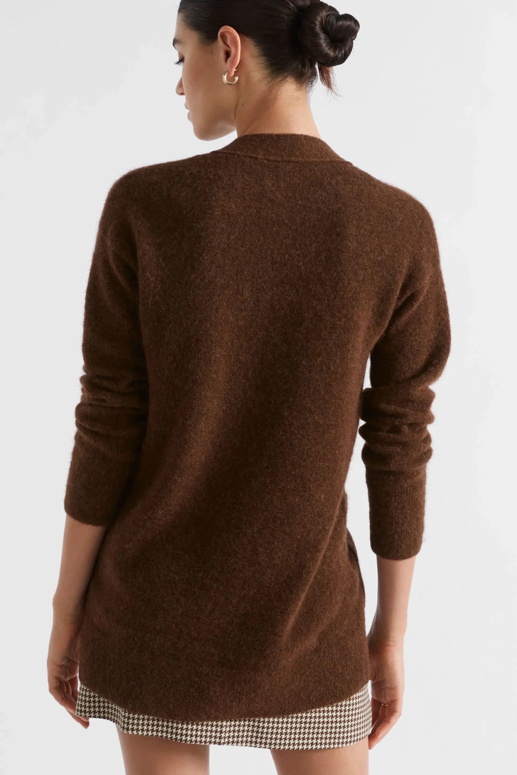 Seed Heritage Knitwear & Sweaters-Cosy Knit Mid Length Cardigan Hot Chocolate Marle