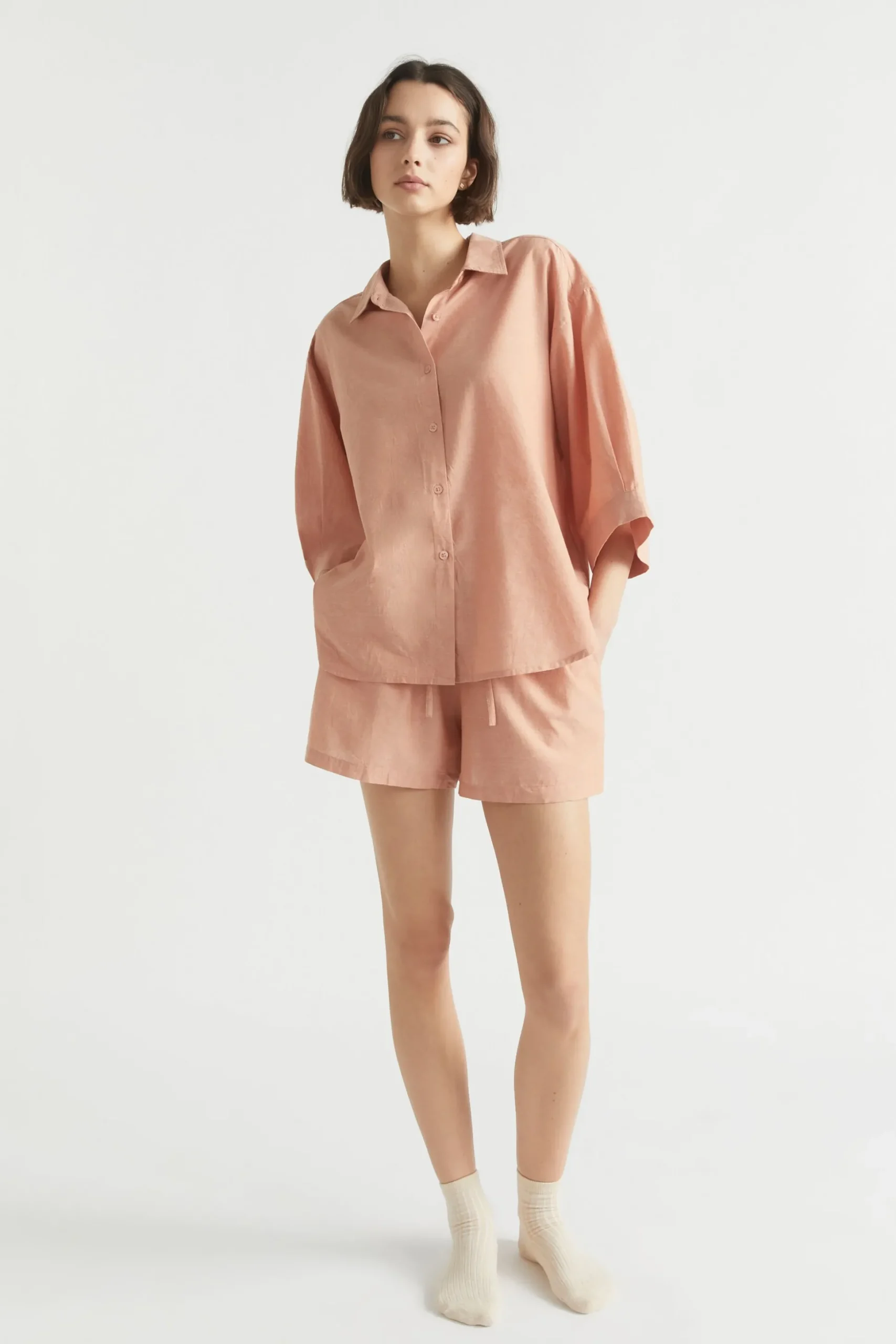 Seed Heritage Sleepwear-Cotton Linen Sleep Shirt Terracotta