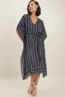 Seed Heritage Scarves & Kaftans-Cotton Longline Kaftan Deep Navy Multi