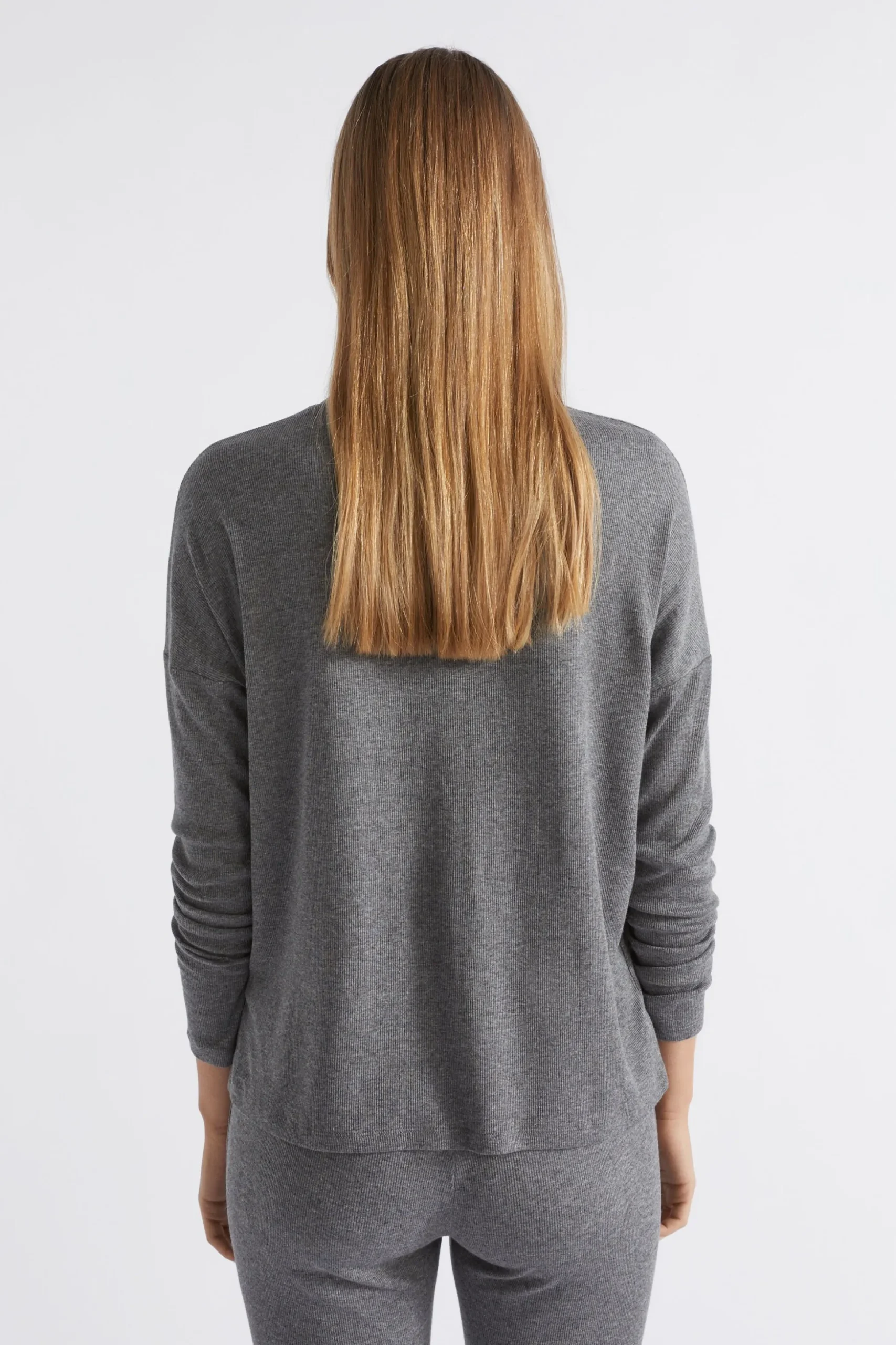 Seed Heritage Sleepwear-Cotton Rib Sleep Top Charcoal Marle