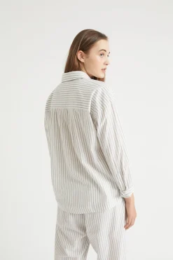 Seed Heritage Sleepwear-Cotton Sleep Shirt Olive Stripe