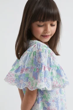 Seed Heritage Dresses-Cutwork Floral Dress Baby Blue