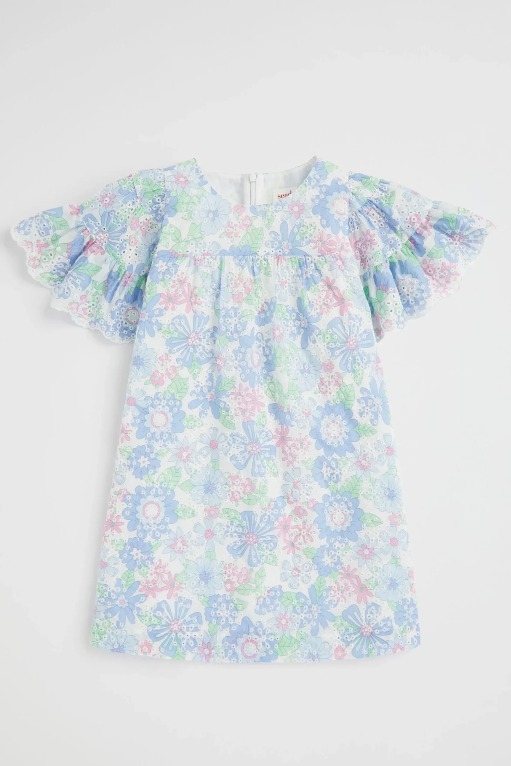Seed Heritage Dresses-Cutwork Floral Dress Baby Blue