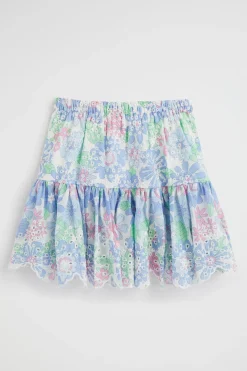 Seed Heritage Skirts-Cutwork Floral Skirt Baby Blue