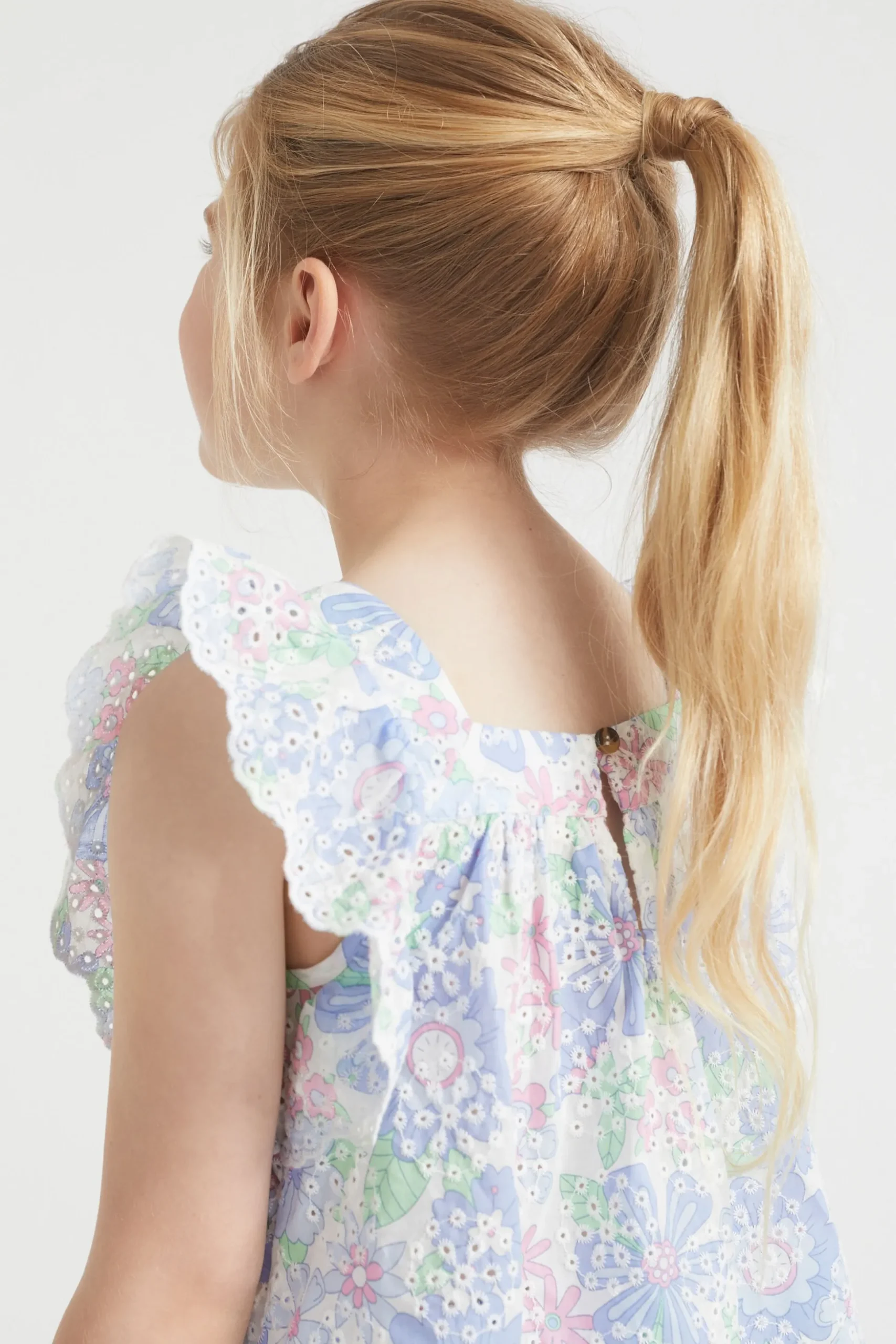 Seed Heritage T-Shirts & Tops-Cutwork Floral Top Baby Blue