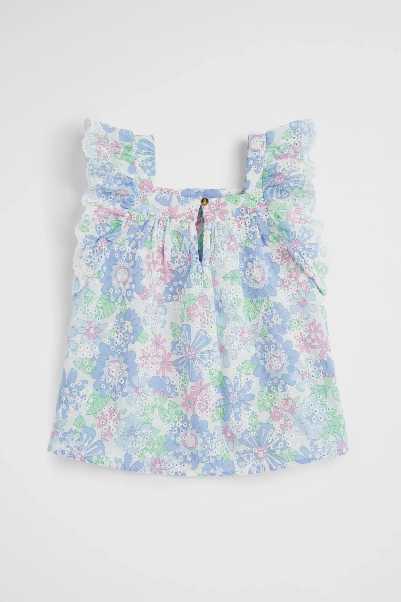Seed Heritage T-Shirts & Tops-Cutwork Floral Top Baby Blue