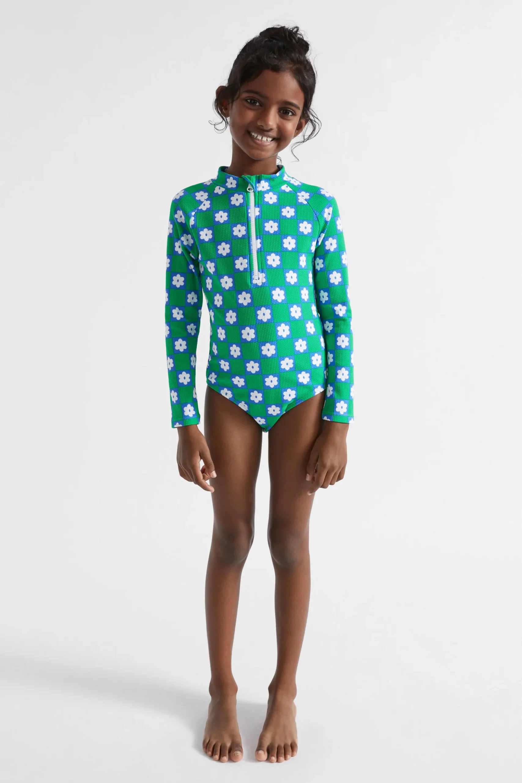 Seed Heritage Swimwear-Daisy Check Rashsuit Pea Green