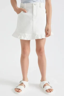 Seed Heritage Skirts-Denim Frill Skirt Vintage White Wash