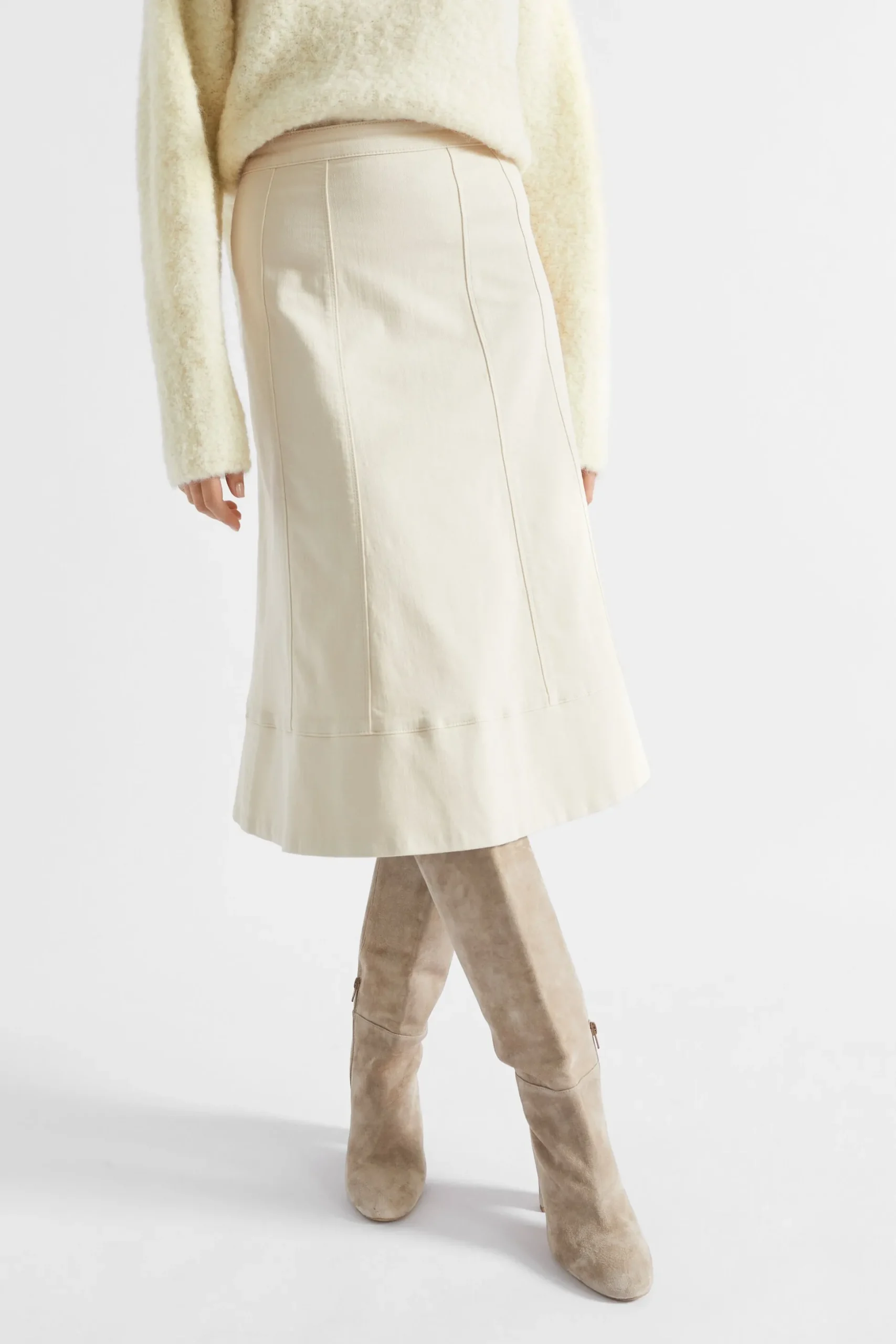 Seed Heritage Skirts-Denim Seam Panel Swing Skirt Vanilla Cream