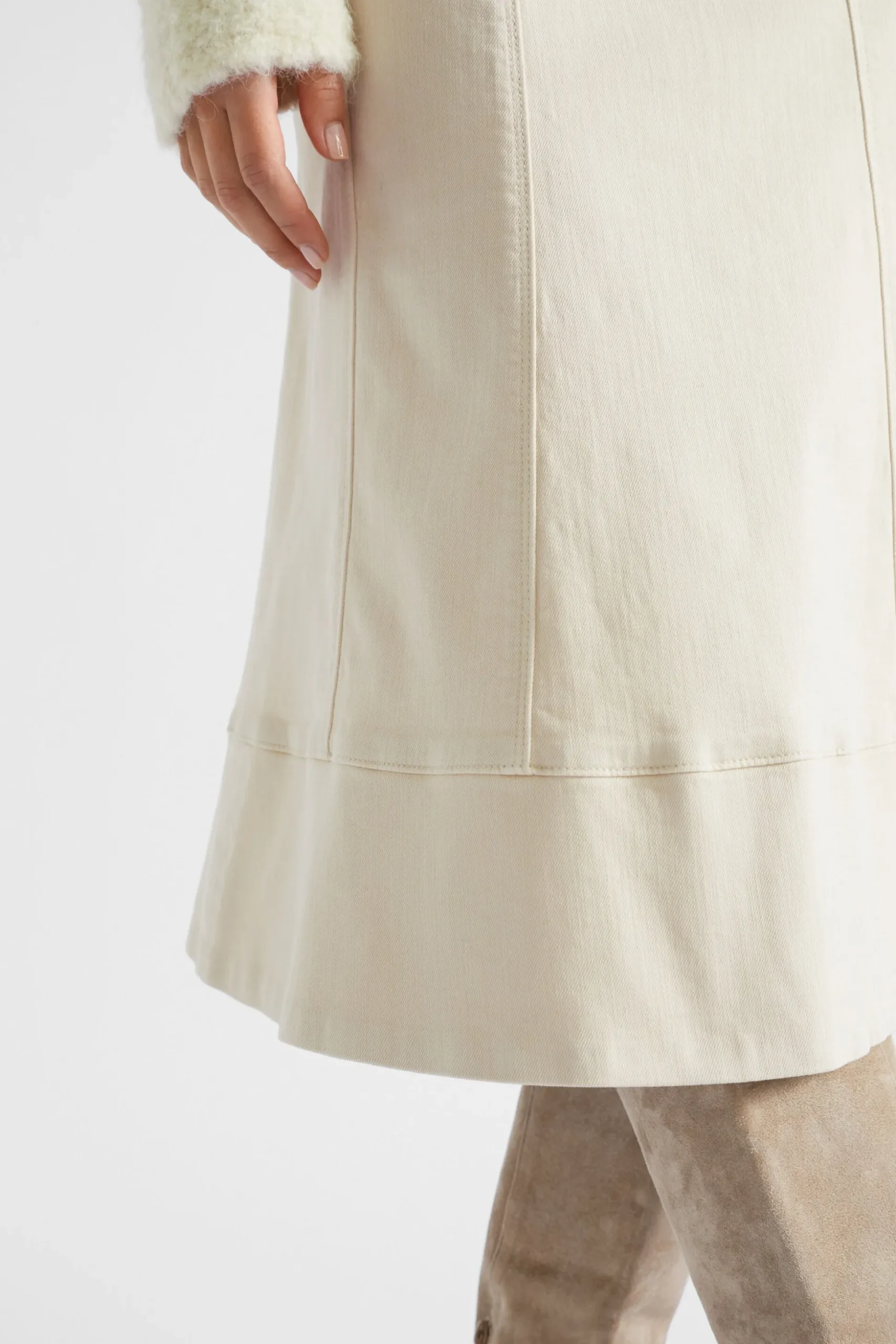Seed Heritage Skirts-Denim Seam Panel Swing Skirt Vanilla Cream