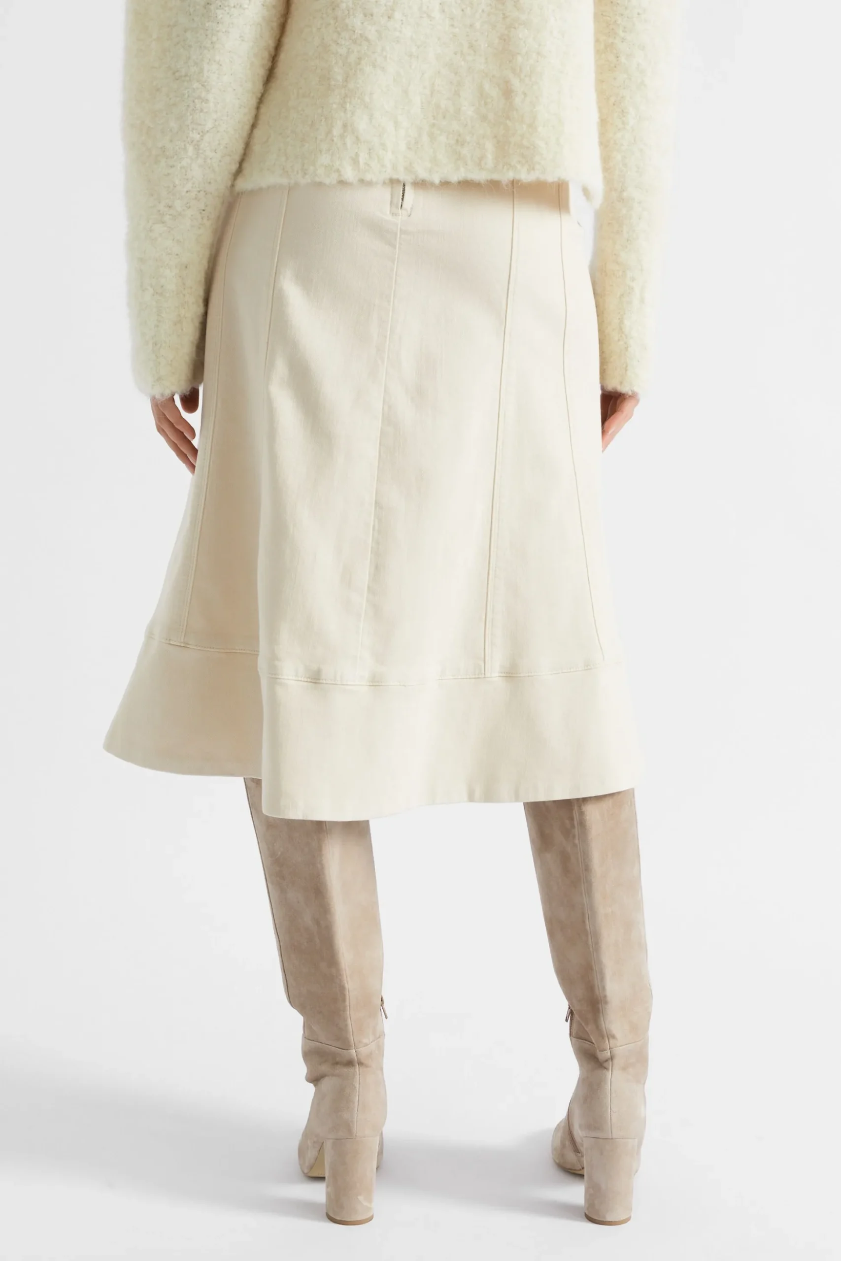 Seed Heritage Skirts-Denim Seam Panel Swing Skirt Vanilla Cream