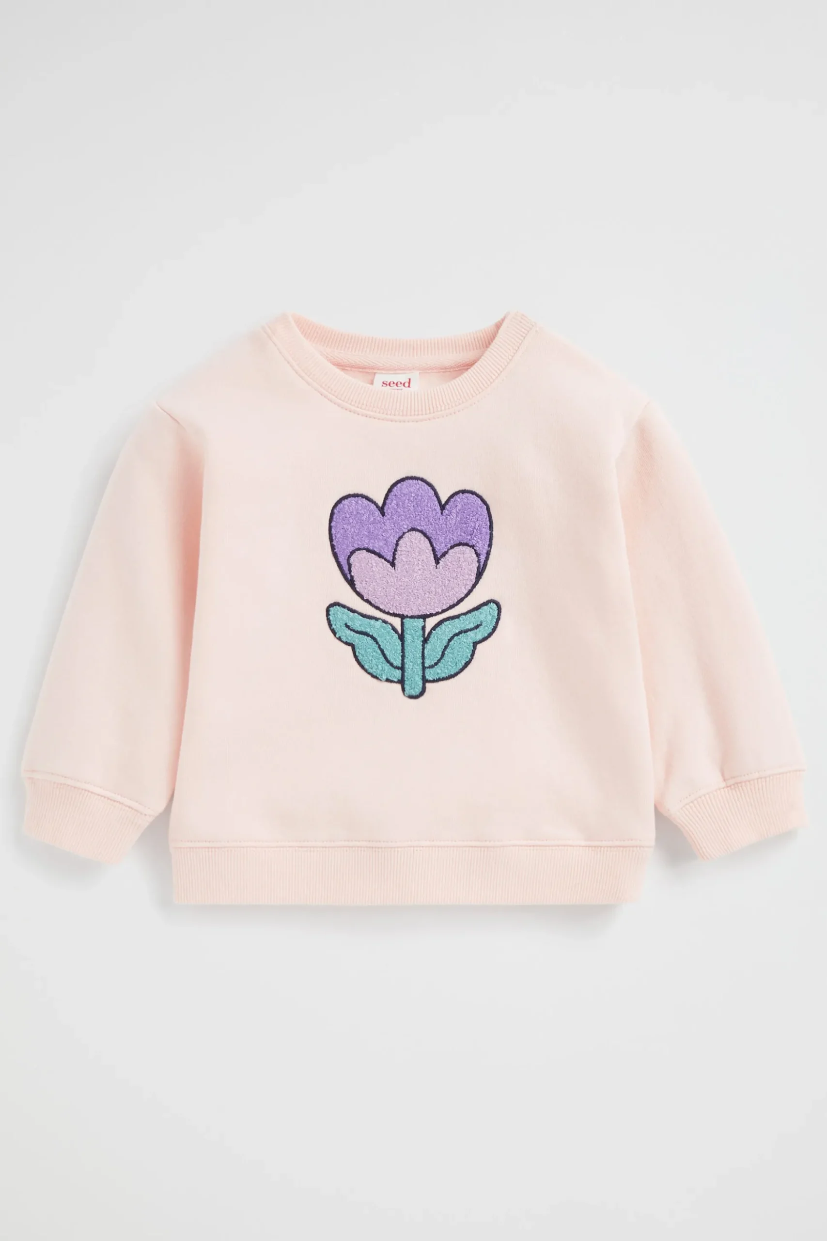 Seed Heritage T-Shirts & Tops-Embroidered Flower Sweat Dusty Rose