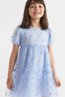 Seed Heritage Dresses-Floral Embroidered Dress Powder Blue