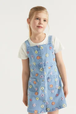 Seed Heritage Denim & Jeans-Floral Embroidered Pinafore Classic Wash