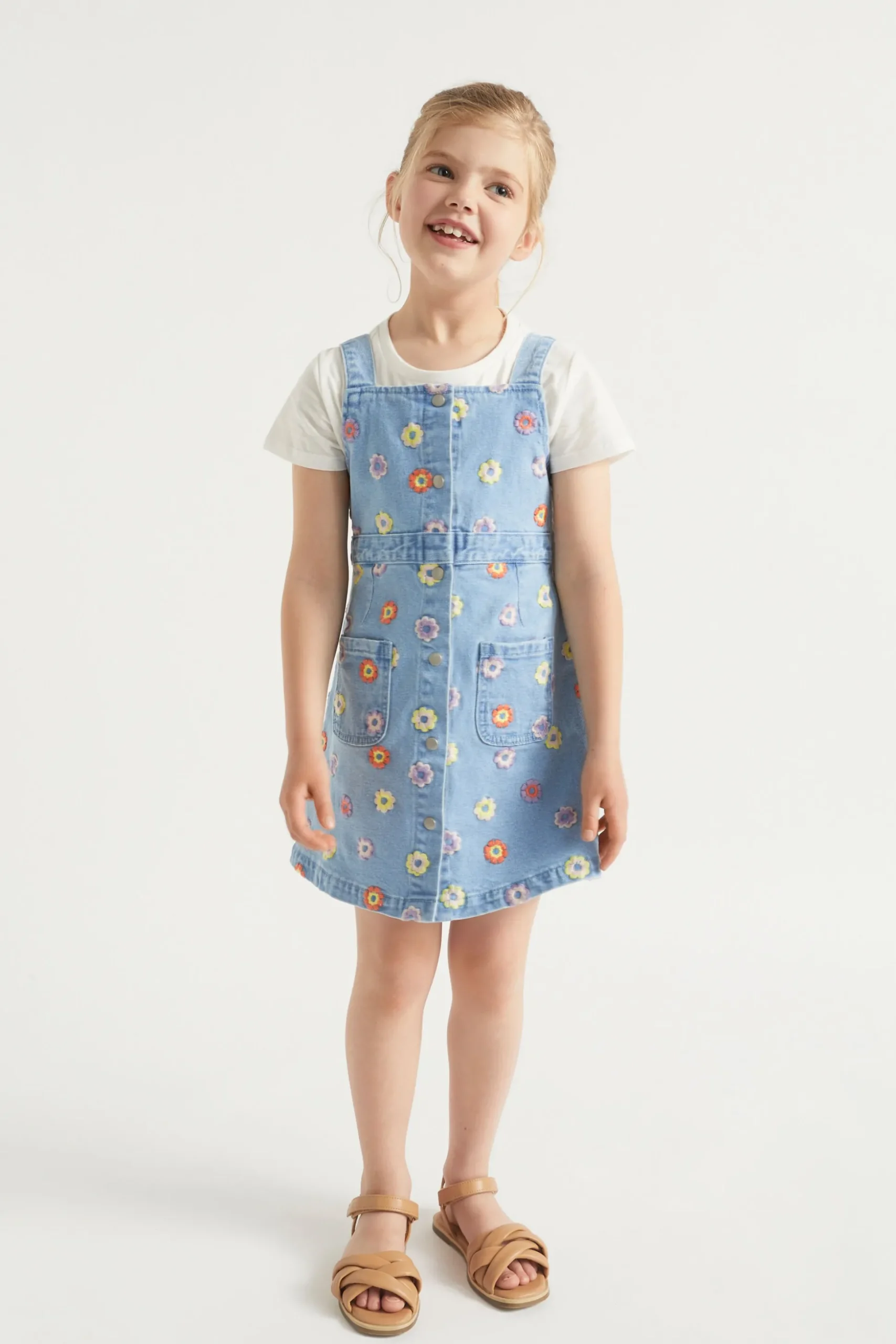 Seed Heritage Denim & Jeans-Floral Embroidered Pinafore Classic Wash