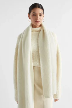 Seed Heritage Scarves & Kaftans-Fluffy Rib Knit Scarf Vanilla Cream