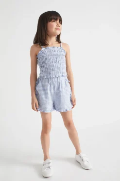 Seed Heritage Shorts-Frill Gingham Short Blue Iris
