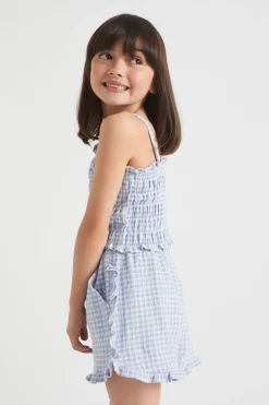 Seed Heritage Shorts-Frill Gingham Short Blue Iris