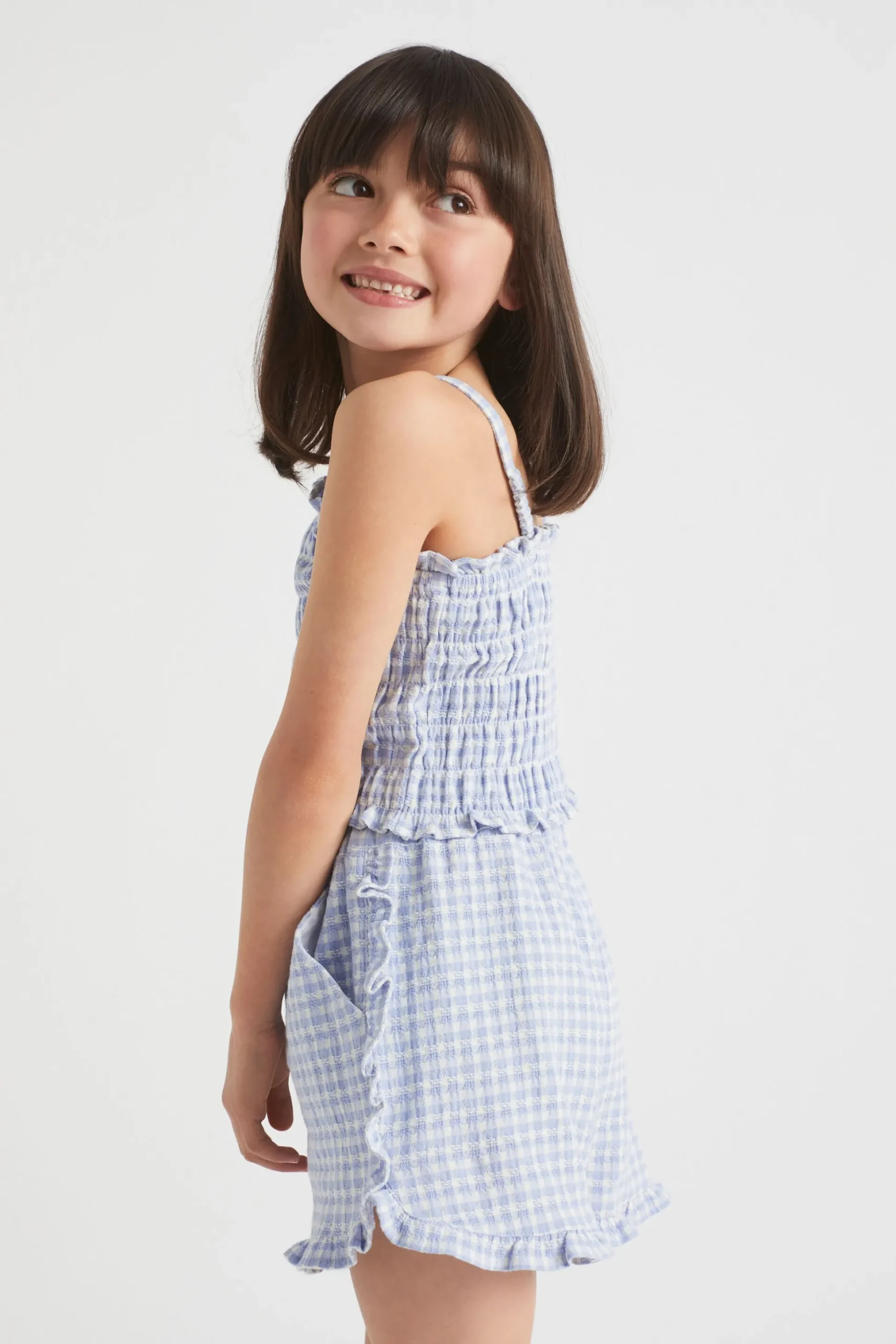 Seed Heritage Shorts-Frill Gingham Short Blue Iris