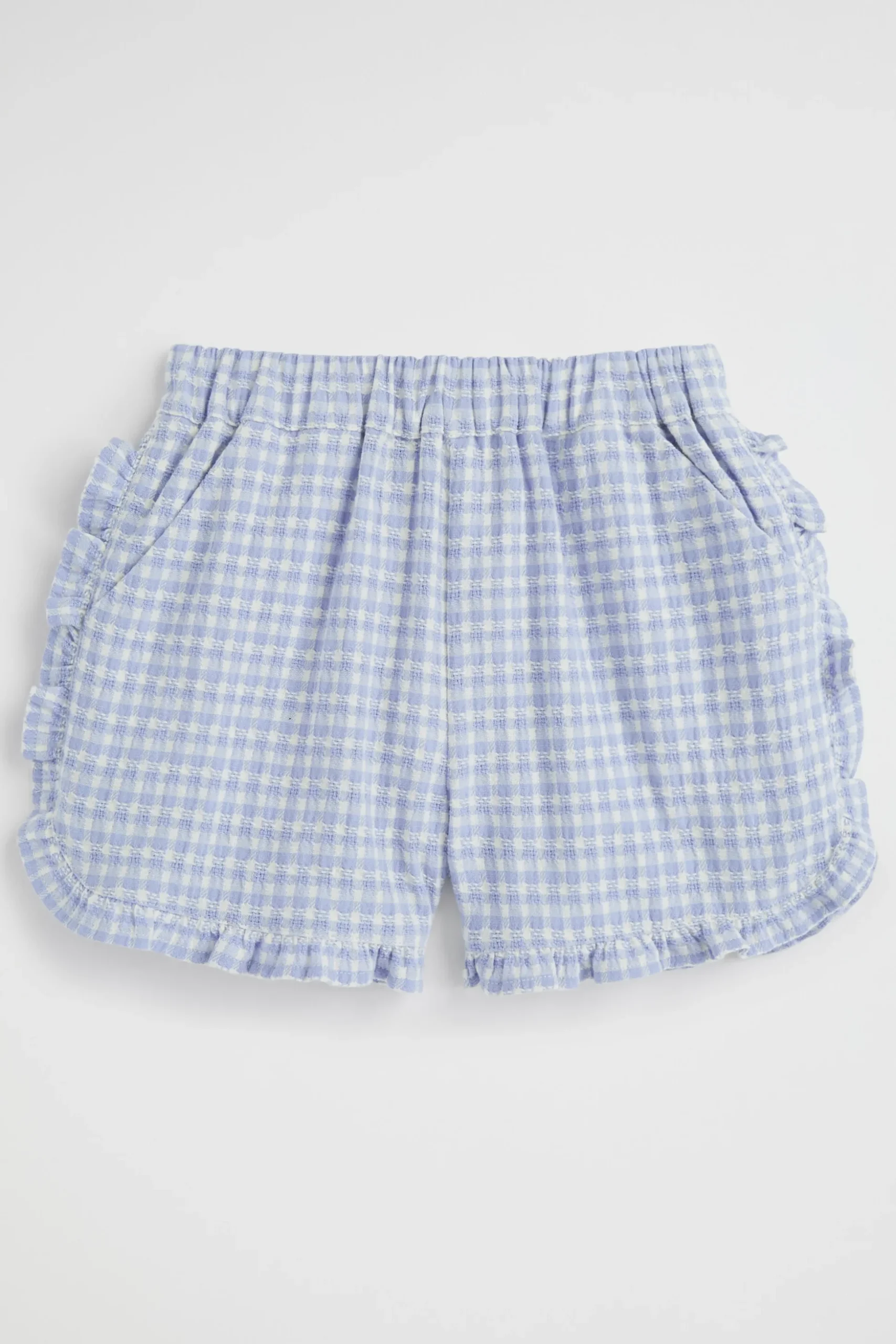 Seed Heritage Shorts-Frill Gingham Short Blue Iris