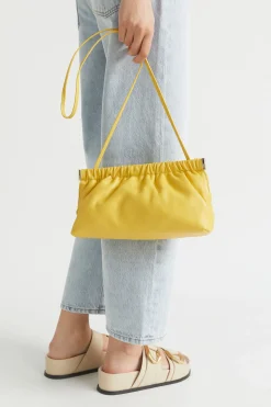 Seed Heritage Leather Bags-Gathered Leather Clutch Gold Amber