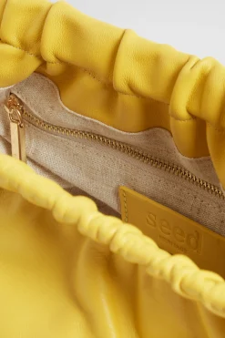 Seed Heritage Leather Bags-Gathered Leather Clutch Gold Amber