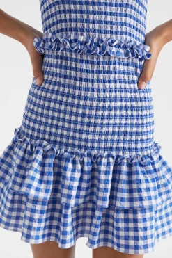 Seed Heritage Dresses-Gingham Frill Dress Cobalt Blue