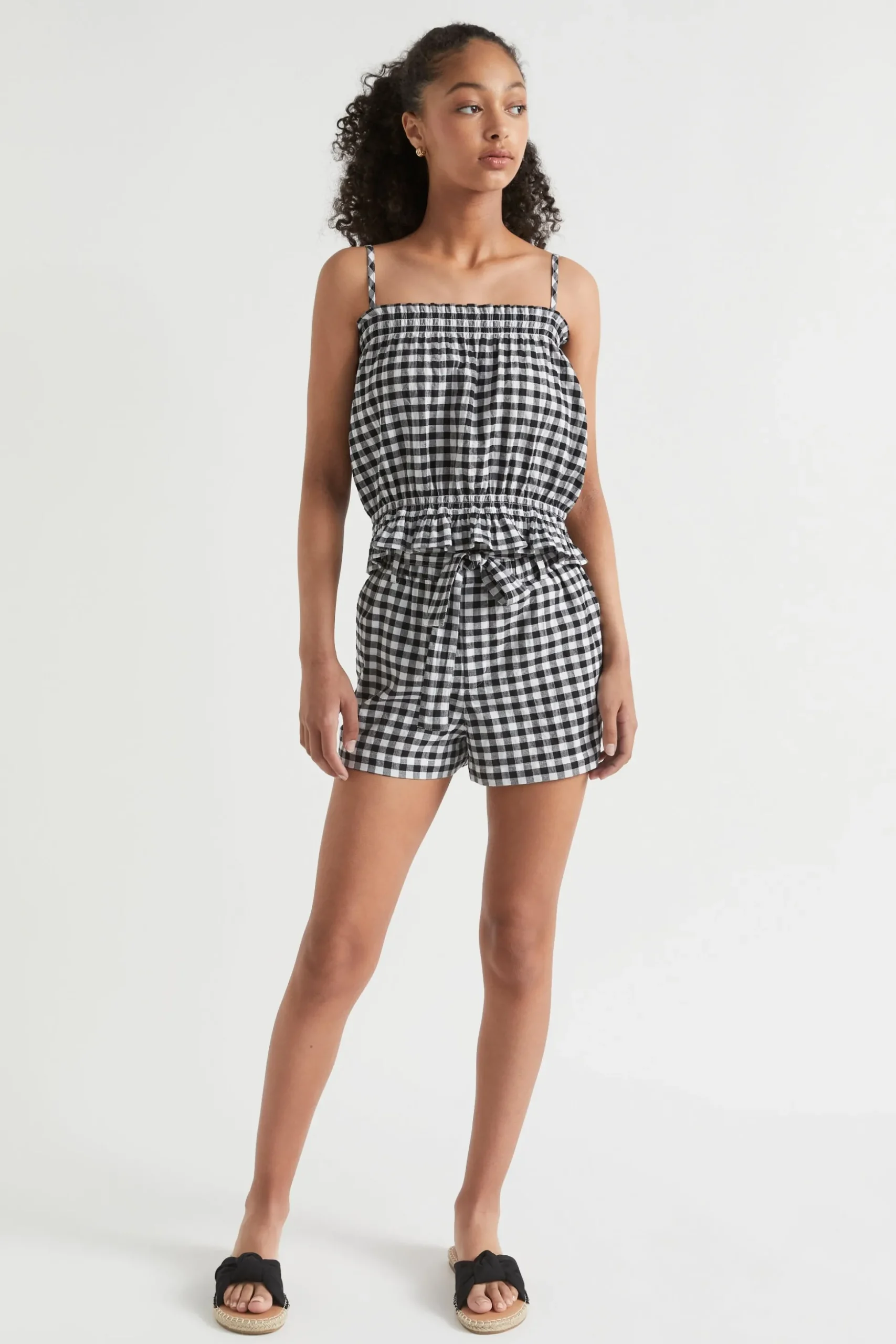 Seed Heritage T-Shirts & Tops-Gingham Top Black