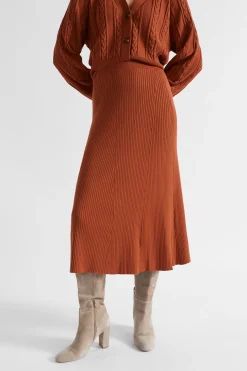 Seed Heritage Skirts-Godet Knit Skirt Burnt Brick