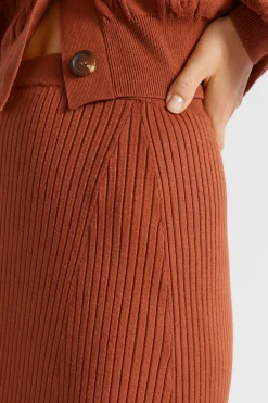 Seed Heritage Skirts-Godet Knit Skirt Burnt Brick