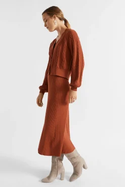 Seed Heritage Skirts-Godet Knit Skirt Burnt Brick