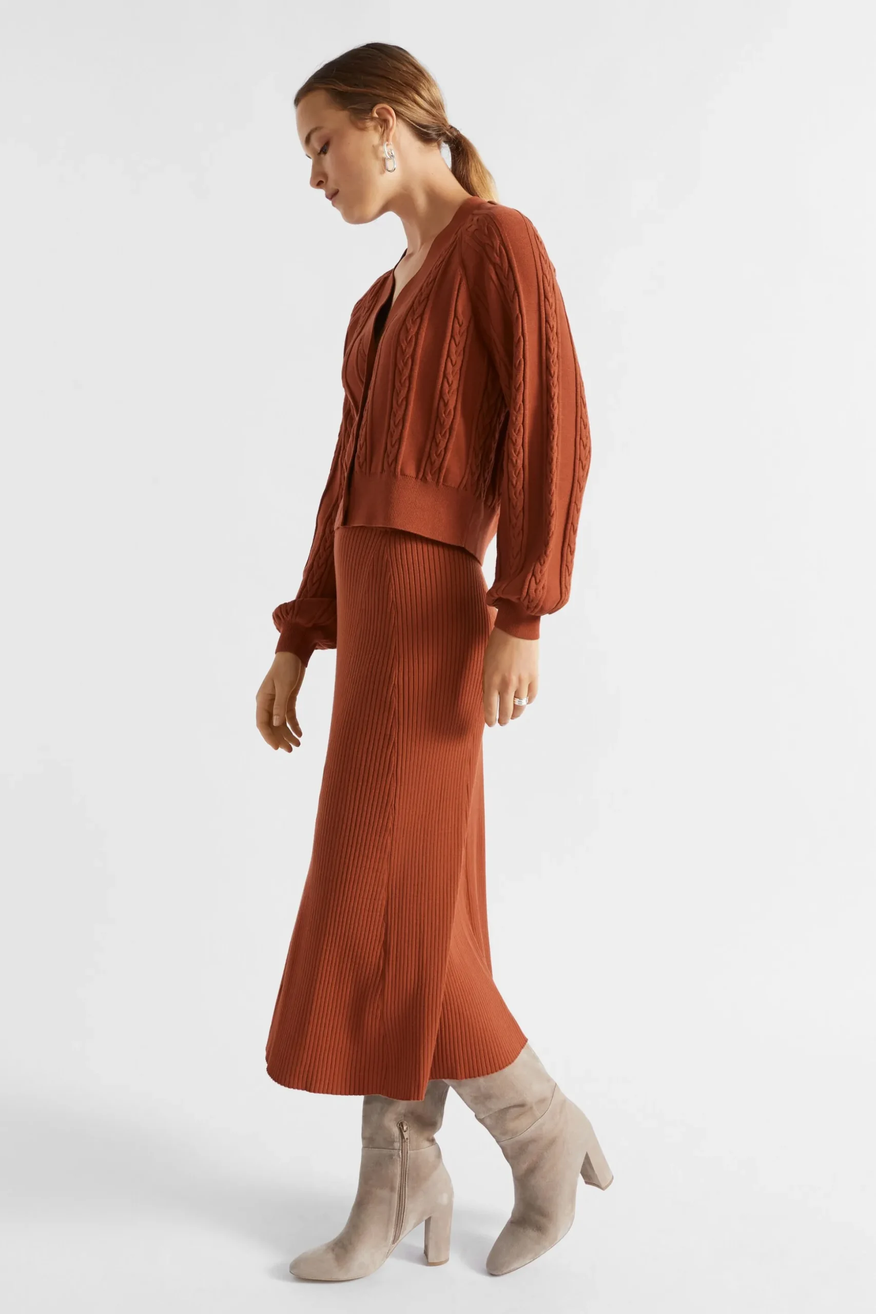 Seed Heritage Skirts-Godet Knit Skirt Burnt Brick