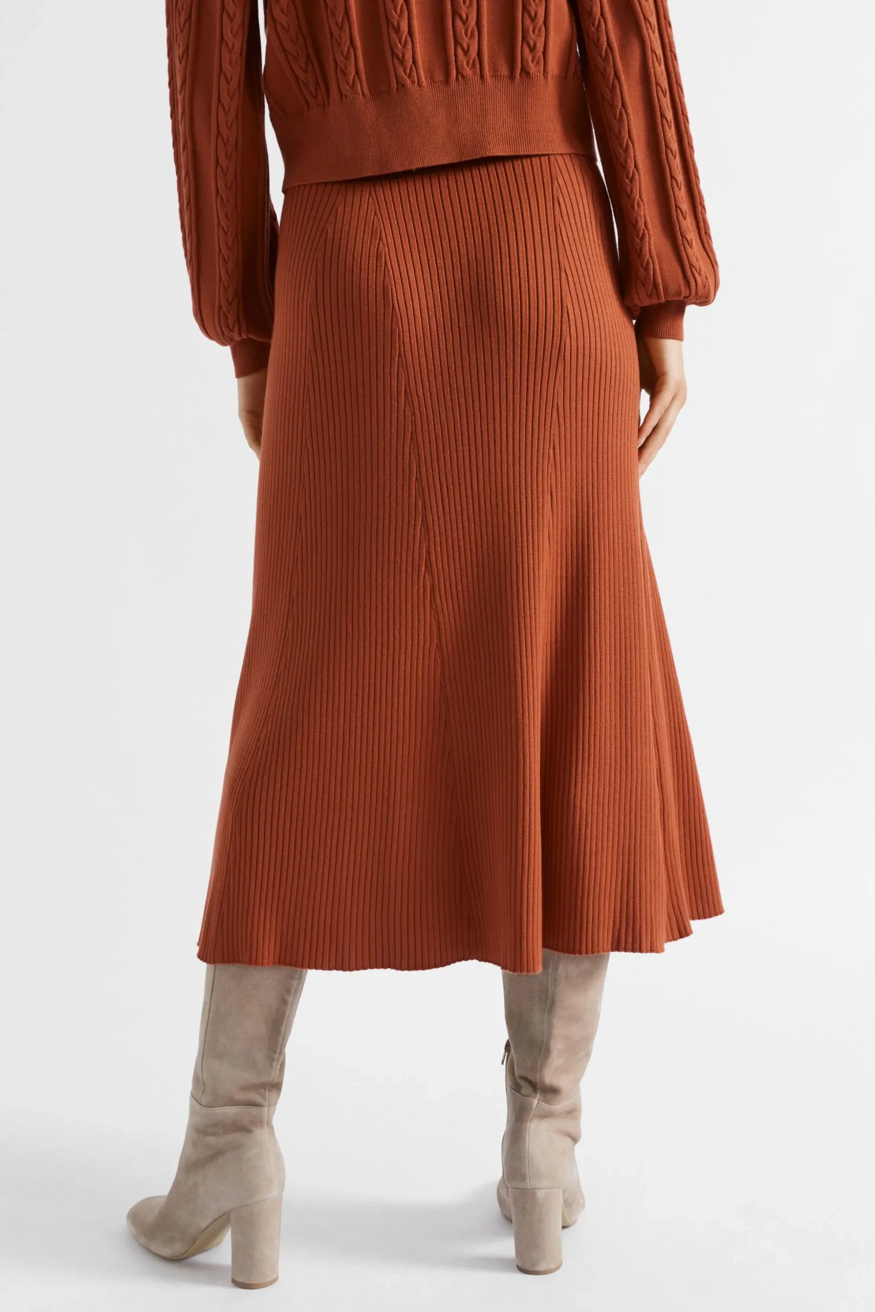 Seed Heritage Skirts-Godet Knit Skirt Burnt Brick