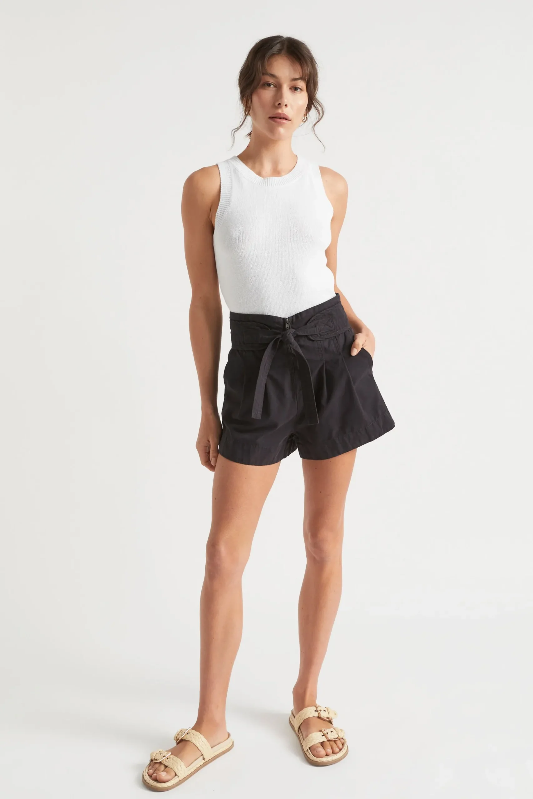 Seed Heritage Shorts-High Waist Tie Front Short Deep Navy