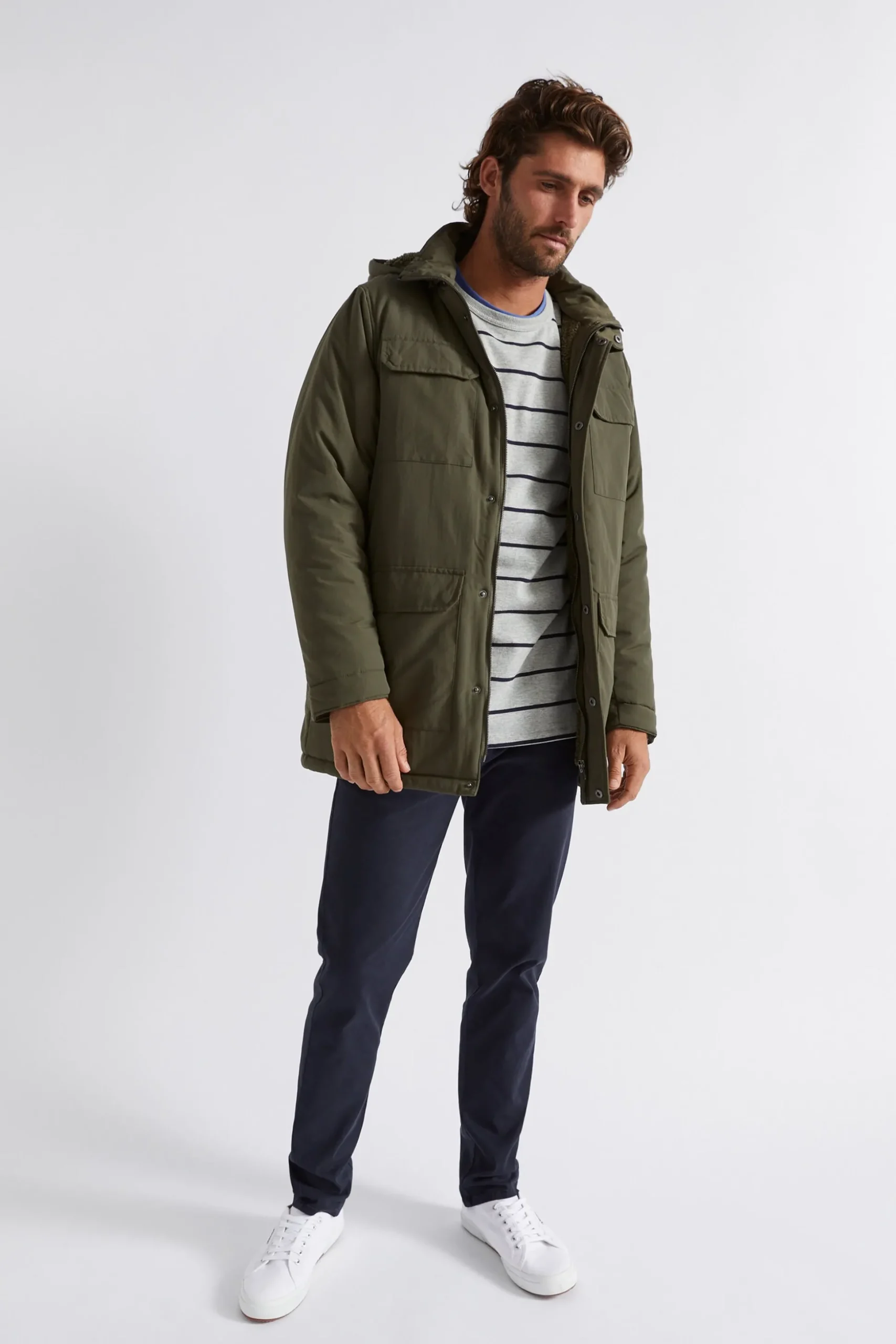 Seed Heritage Jackets & Vests-Hooded Parka Dark Khaki
