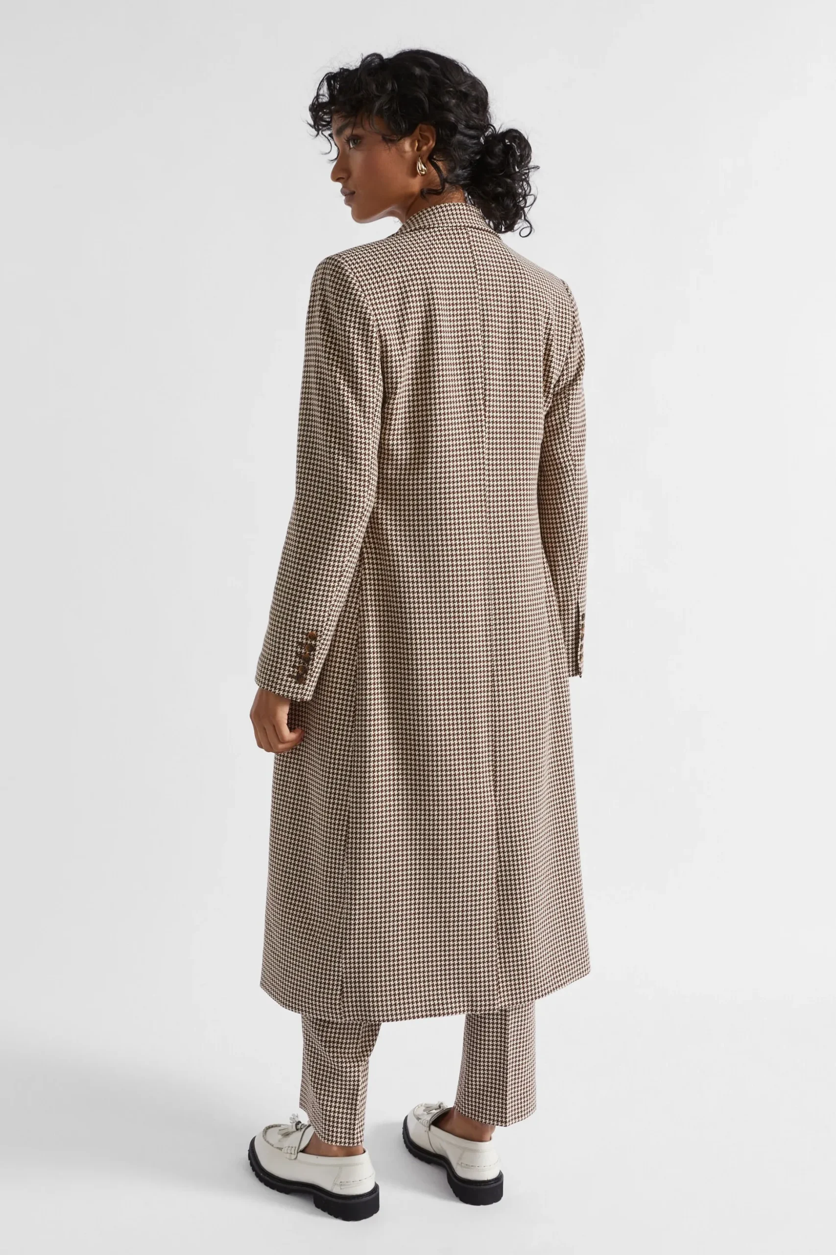 Seed Heritage Jackets & Vests-Houndstooth Longline Suiting Coat Hot Chocolate Houndstooth