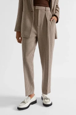 Seed Heritage Pants-Houndstooth Pleat Front Pant Hot Chocolate Houndstooth