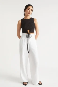 Seed Heritage T-Shirts & Tops-Keyhole Tie Tank Black