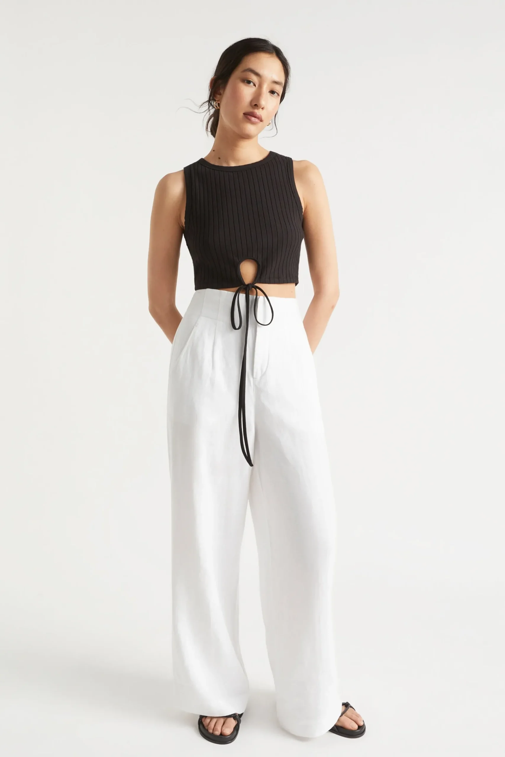 Seed Heritage T-Shirts & Tops-Keyhole Tie Tank Black