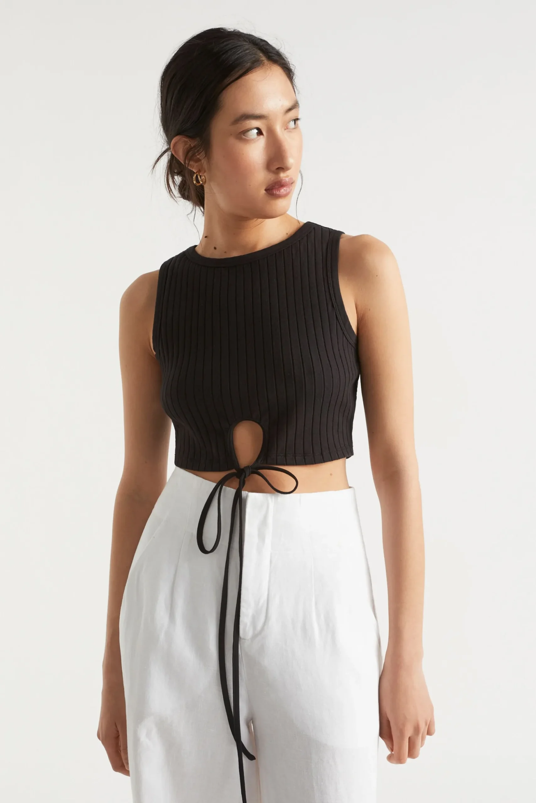 Seed Heritage T-Shirts & Tops-Keyhole Tie Tank Black