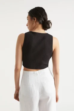 Seed Heritage T-Shirts & Tops-Keyhole Tie Tank Black