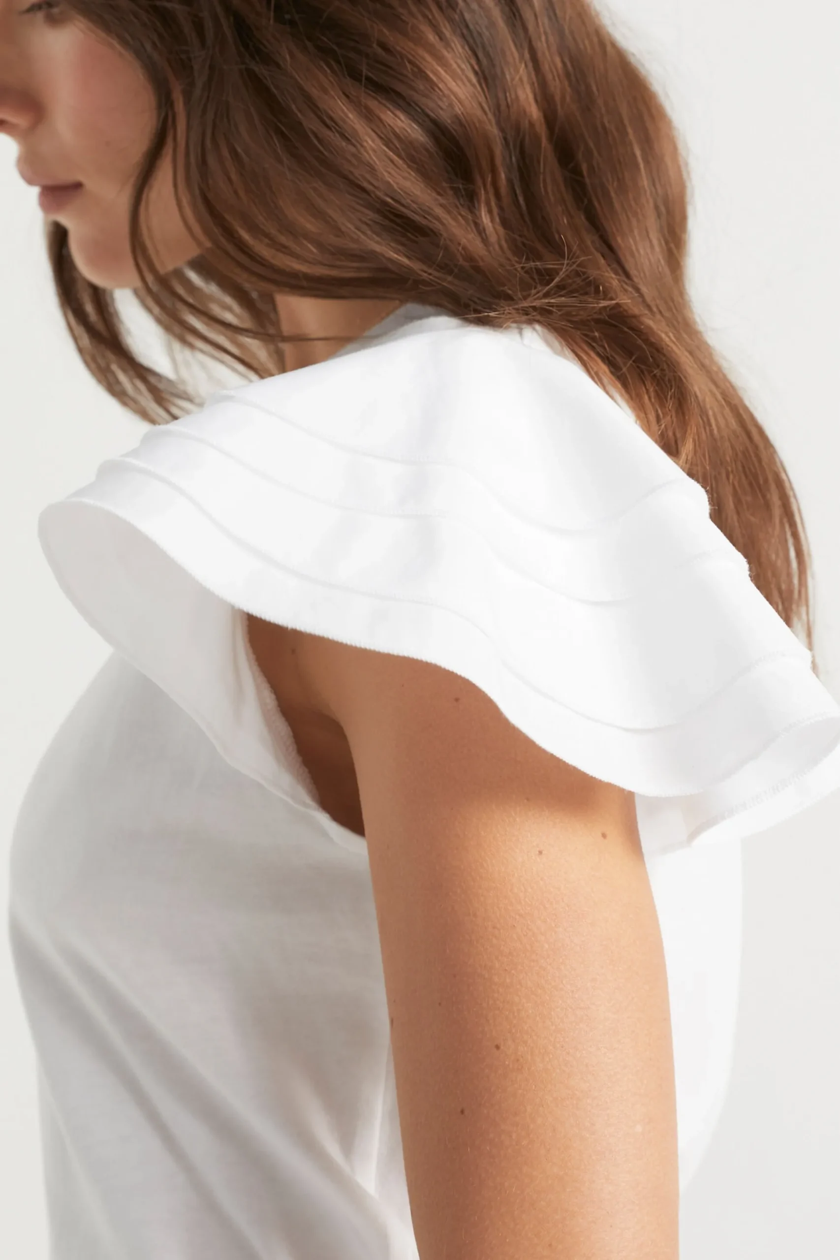 Seed Heritage T-Shirts & Tops-Layered Flutter Sleeve Tee Whisper White
