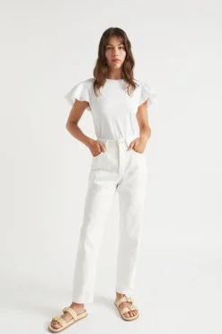 Seed Heritage T-Shirts & Tops-Layered Flutter Sleeve Tee Whisper White