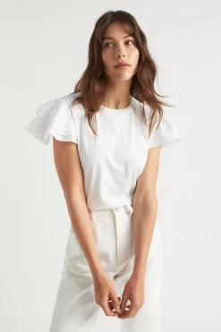 Seed Heritage T-Shirts & Tops-Layered Flutter Sleeve Tee Whisper White