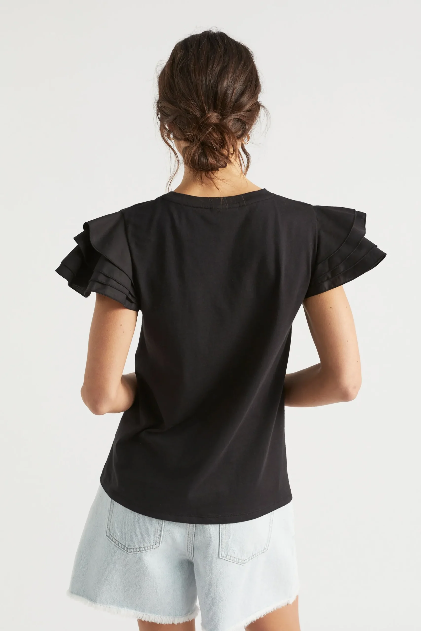 Seed Heritage T-Shirts & Tops-Layered Flutter Sleeve Tee Black