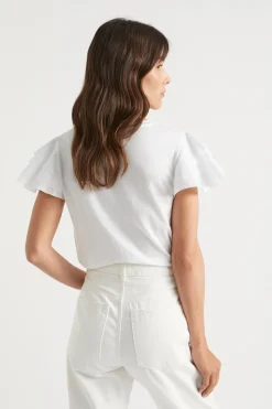 Seed Heritage T-Shirts & Tops-Layered Flutter Sleeve Tee Whisper White