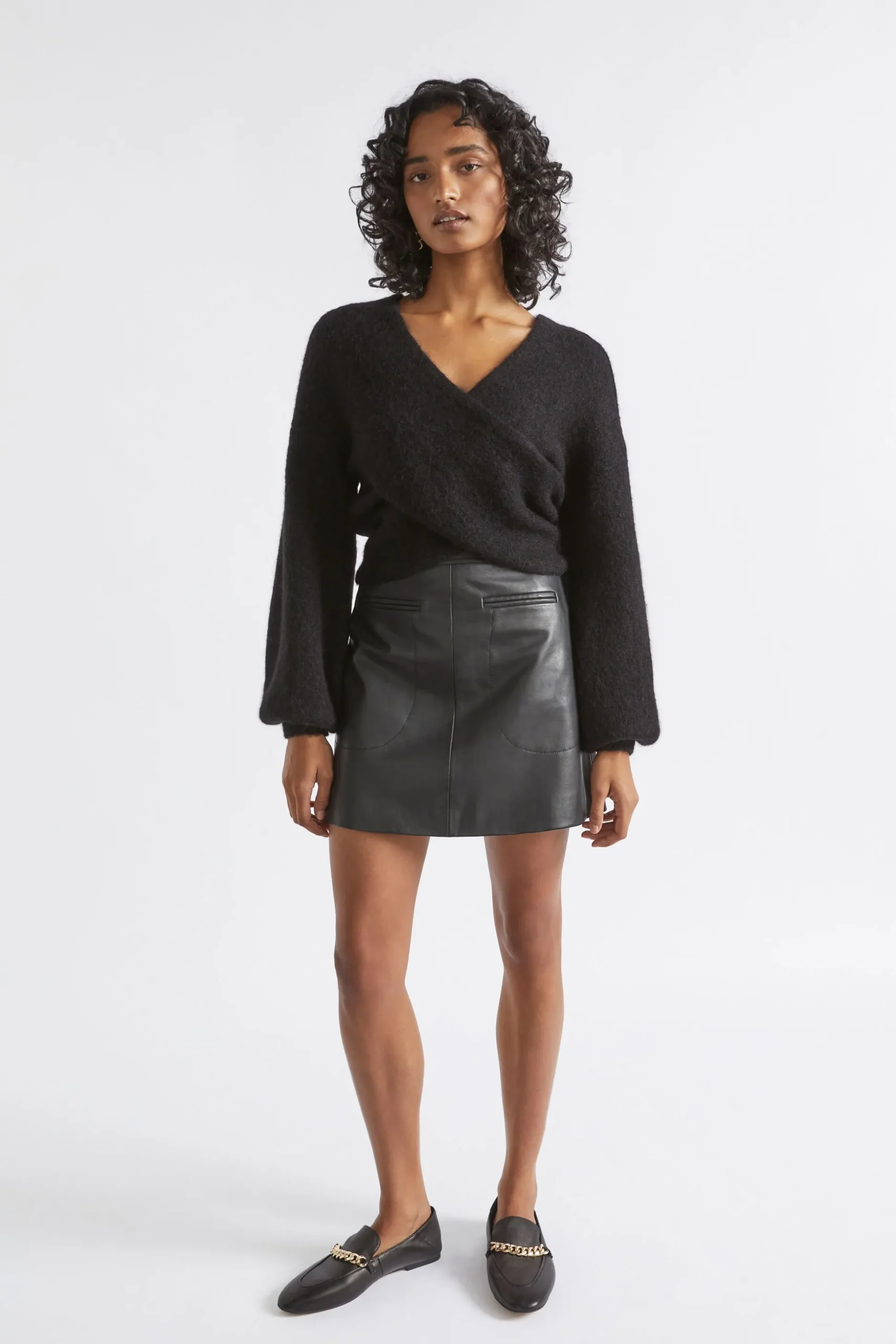 Seed Heritage Skirts-Leather A Line Mini Skirt Black