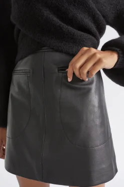 Seed Heritage Skirts-Leather A Line Mini Skirt Black
