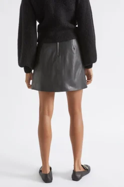Seed Heritage Skirts-Leather A Line Mini Skirt Black