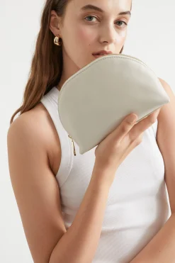 Seed Heritage Clutches & Pouches-Leather Crescent Pouch Cream